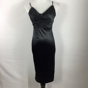Morning Mist Satin Draped Neck Bodycon Midi Slip Dress Black AU Size 10 US 6 NWT